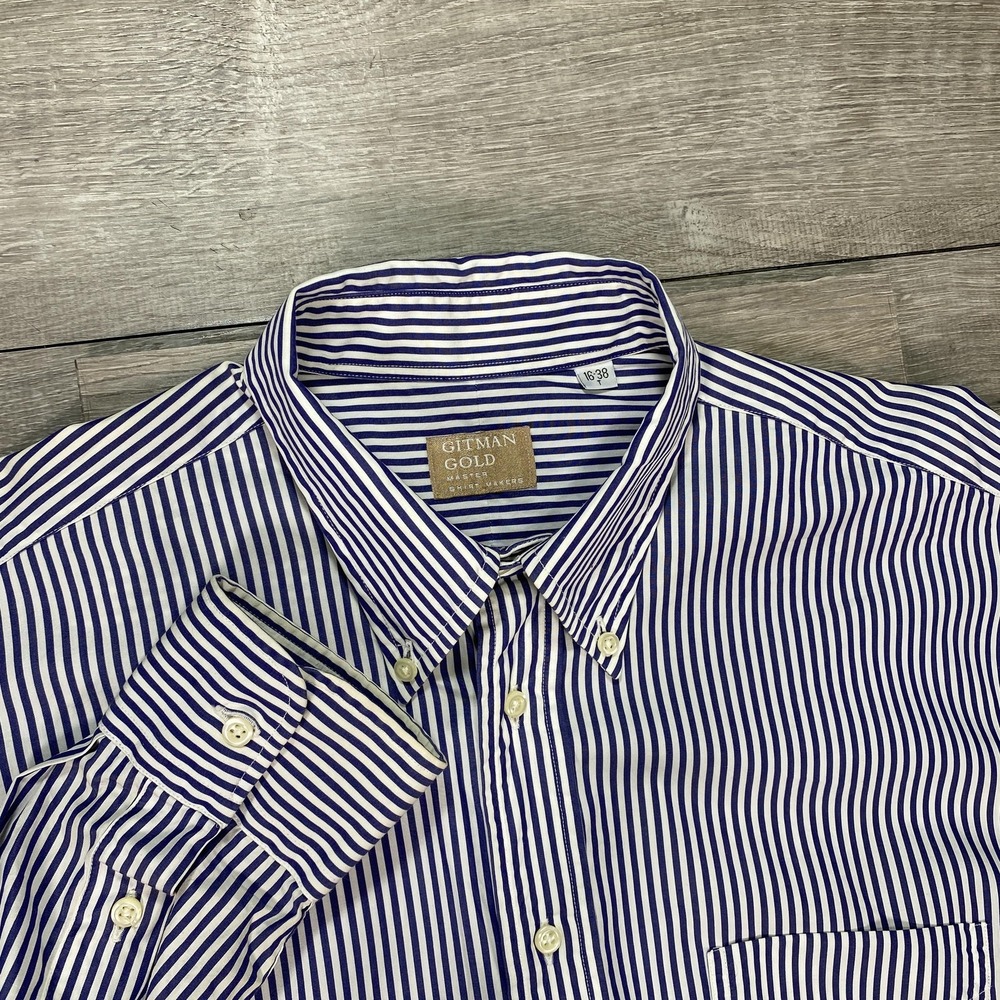 Gitman Gold Collection Shirt Mens Medium 39 Blue Stripe Button‎ Down Long Sleeve